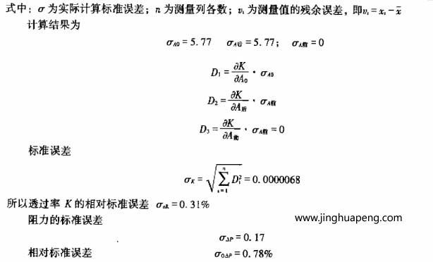 過濾器效率和阻力試驗(yàn)該過濾器計算結(jié)果及誤差